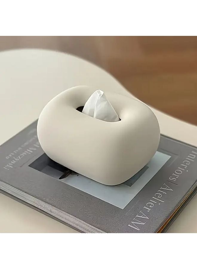 Beige Ceramic Tissue Box Holder With Soft Lining For Living Room And Bathroom Decor - Image 3